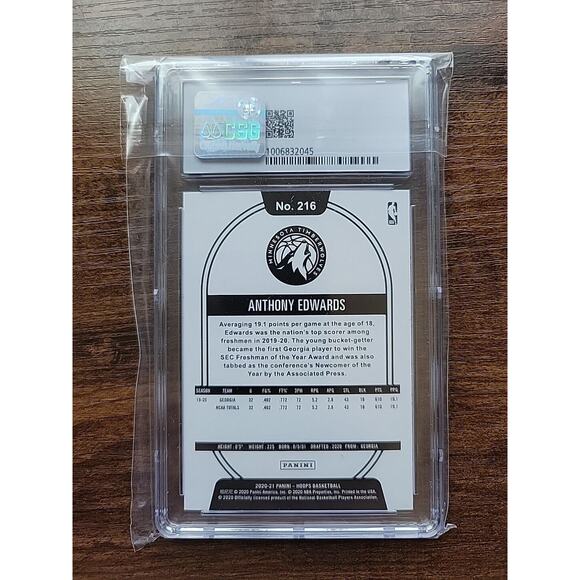 Anthony Edwards 2020-21 Panini Hoops #216 - Winter Rookie - CSG Graded 9 - Picture 2 of 3